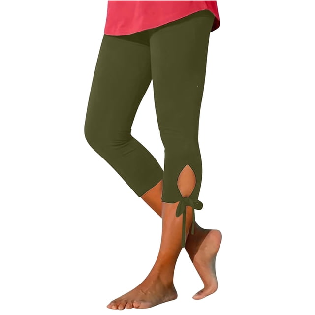 Leggings cortos de cintura alta con aberturas para mujer - Tejido elástico, pantalones informales para hacer ejercicio y para la playa