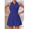 thumbnail image 5 of Womens Zip Front Tennis Dress Collar Racer Back Workout Golf Dresses Build in Shorts with Pockets Dark blue M, 5 of 7