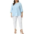 thumbnail image 2 of Unique Bargains Women's Plus Chiffon Top Round Neck Ruffle Work Blouse 4X Blue, 2 of 7