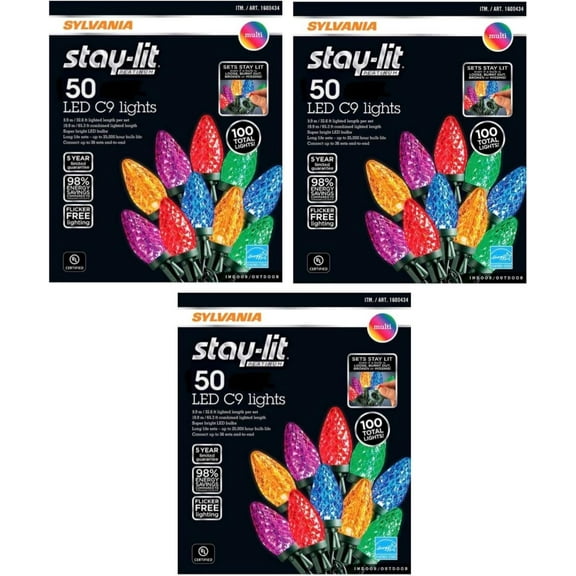 PYYP Stay-Lit Platinum Multicolor LED C-9 Indoor/Outdoor Holiday Lights - (50 Lights per String) (3)