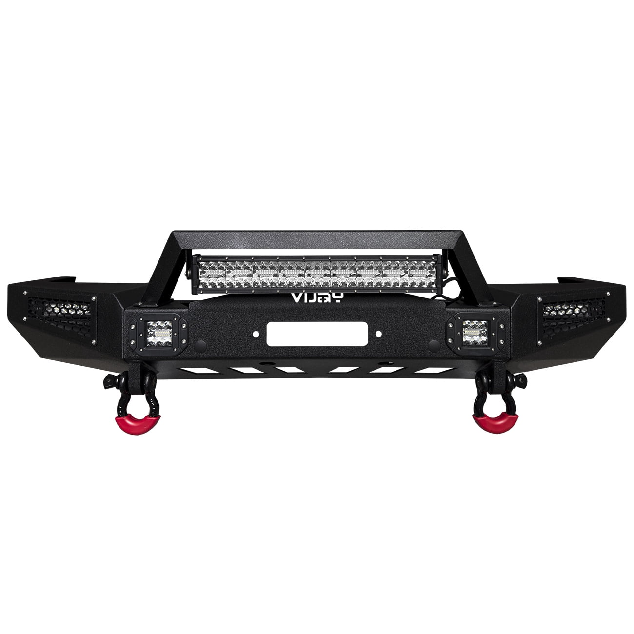 Vijay Compatible with 1998-1999-2000-2001-2002-2003-2004-2005-2006-2007-2008-2009-2010-2011 Ford Ranger Front Bumper Textured Black Steel with Light and D-ring