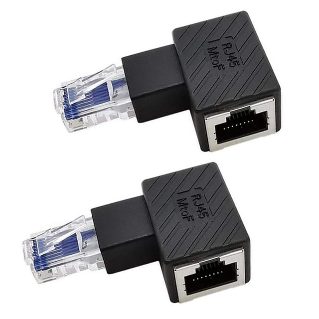 HUGFEGWE 2 Pack Network RJ45 Extender, 90 Degree Left Angle Ethernet LAN RJ45 Male to Female Extension Adapter Connector for Cat5 Cat5e CJ25311-4284