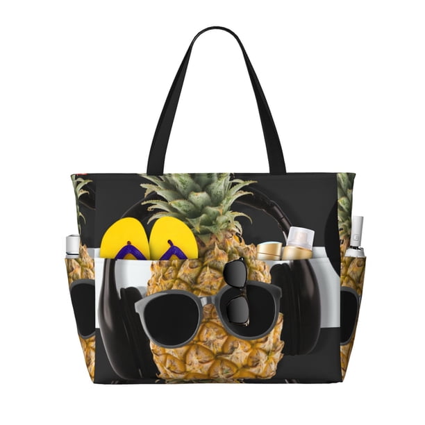 Easygdp Pineapple With Black Glasses Bolsa de Viaje de Playa de Gran Capacidad, Bolsa Tote Perfecta para la Playa, Escapadas de Fin de Semana y Viajes