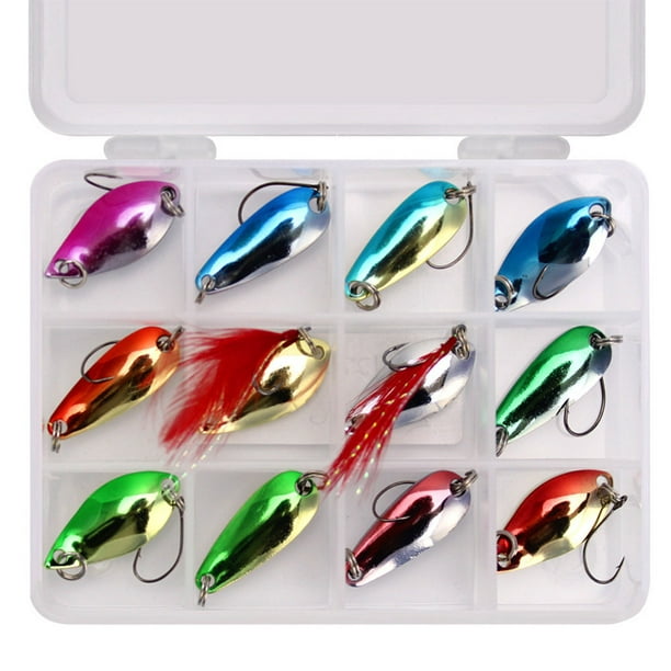 Leadingstar Colorful Fishing Lure Hard Metal Fishing Spoon Lure Set Walleye Trout Spoon Baits Spoon Jig Baits 12 Pieces A