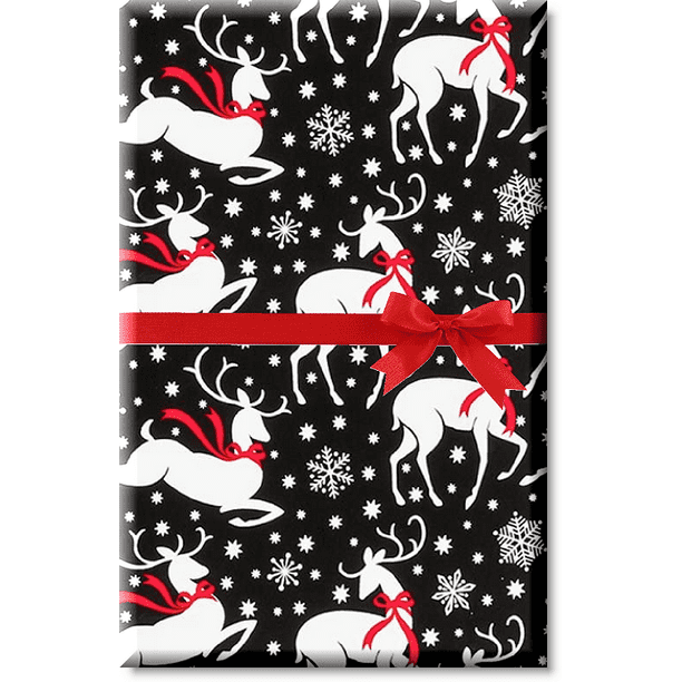 Red Black White Reindeer Christmas Gift Wrap Wrapping Paper 15ft Roll ...