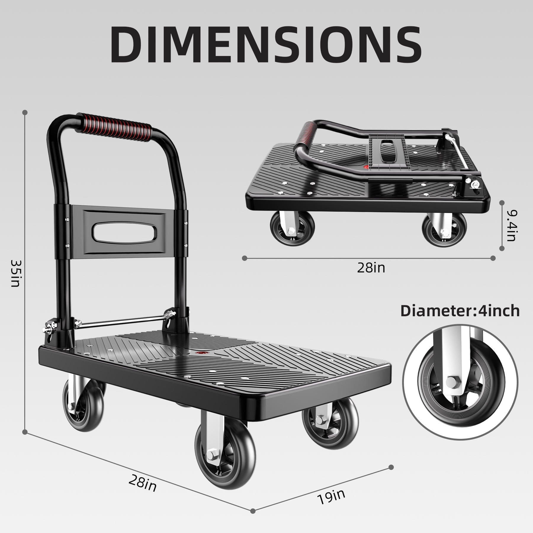 Foldable Push Cart Platform Cart,Moving Platform Hand Truck,Foldable for Easy Storage and 360 Degree Swivel Silent Wheel.(660 lbs)