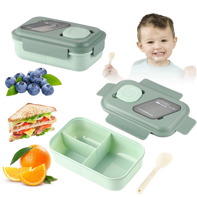 Stackable 3-Compartment Lunch Box - Large Capacity Plastic Cutlery Set for Microwave & Work