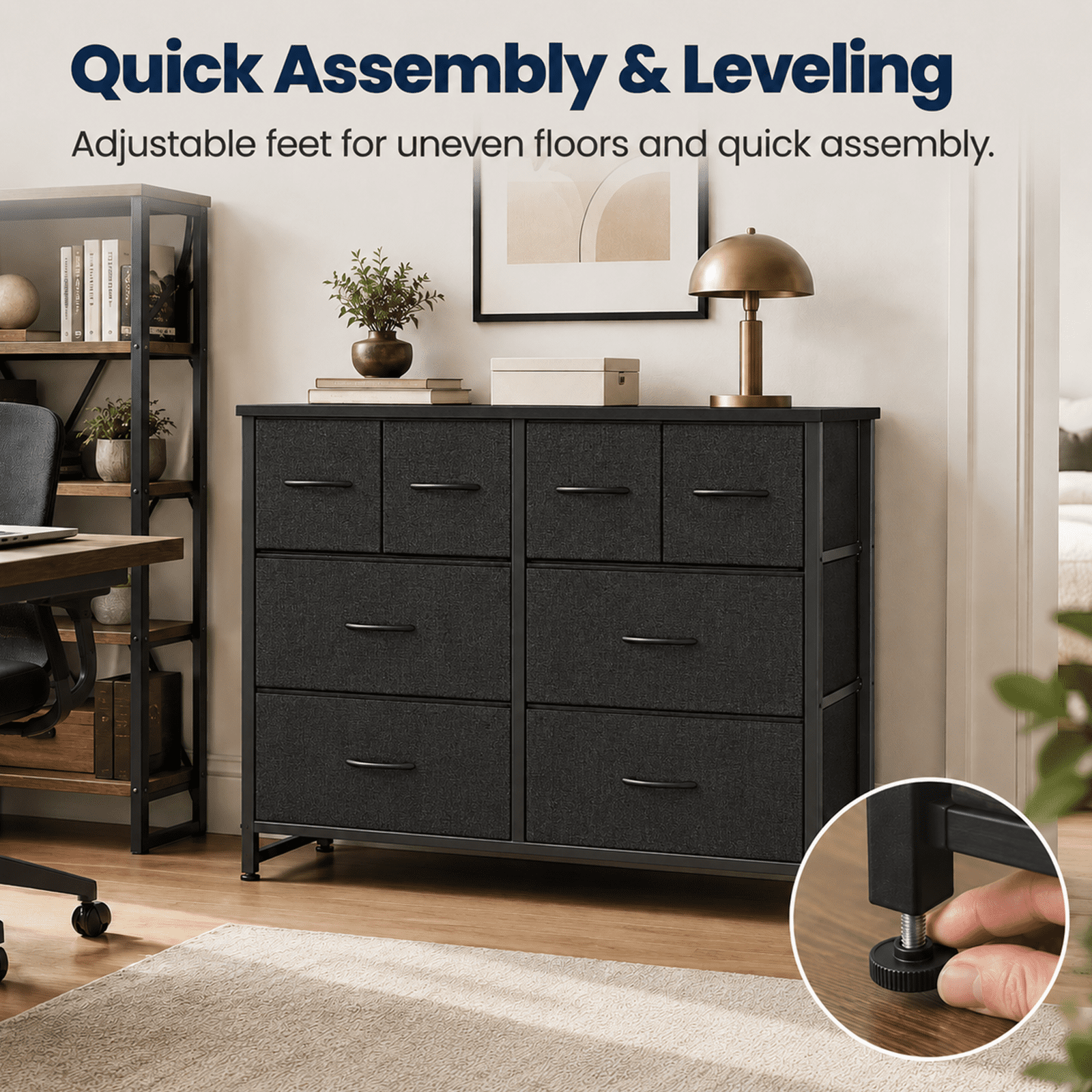 Alvantor Dresser for Bedroom with 8 Drawers, Fabric Dressers Storage Tower with Steel Frame Wood Tabletop, Storage Cabinet, Hallway, Closets
