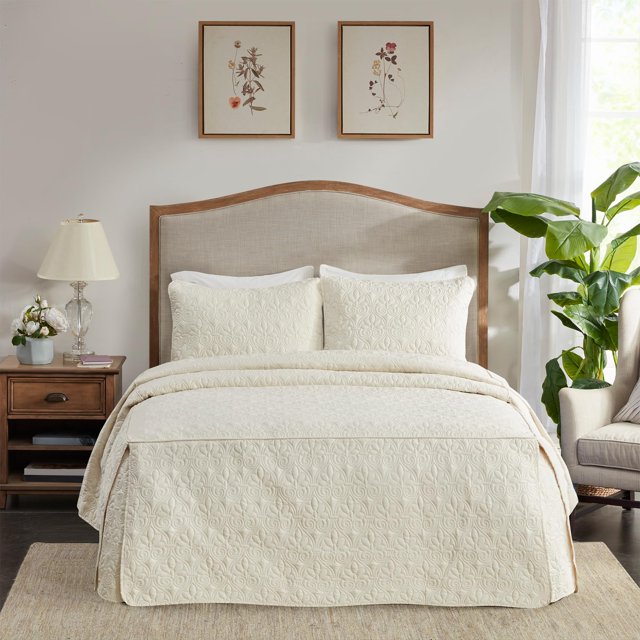 Colcha acolchada Madison Park Quebec Queen Size, color crema