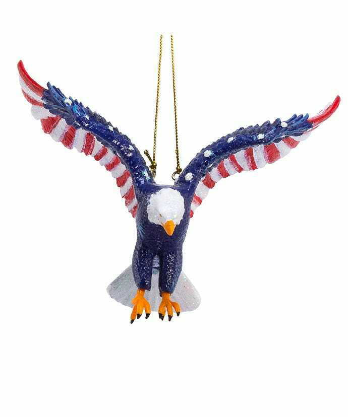 Kurt Adler Stars and Stripes Patriotic American Flag Bald Eagle Tree Ornament 4th of July