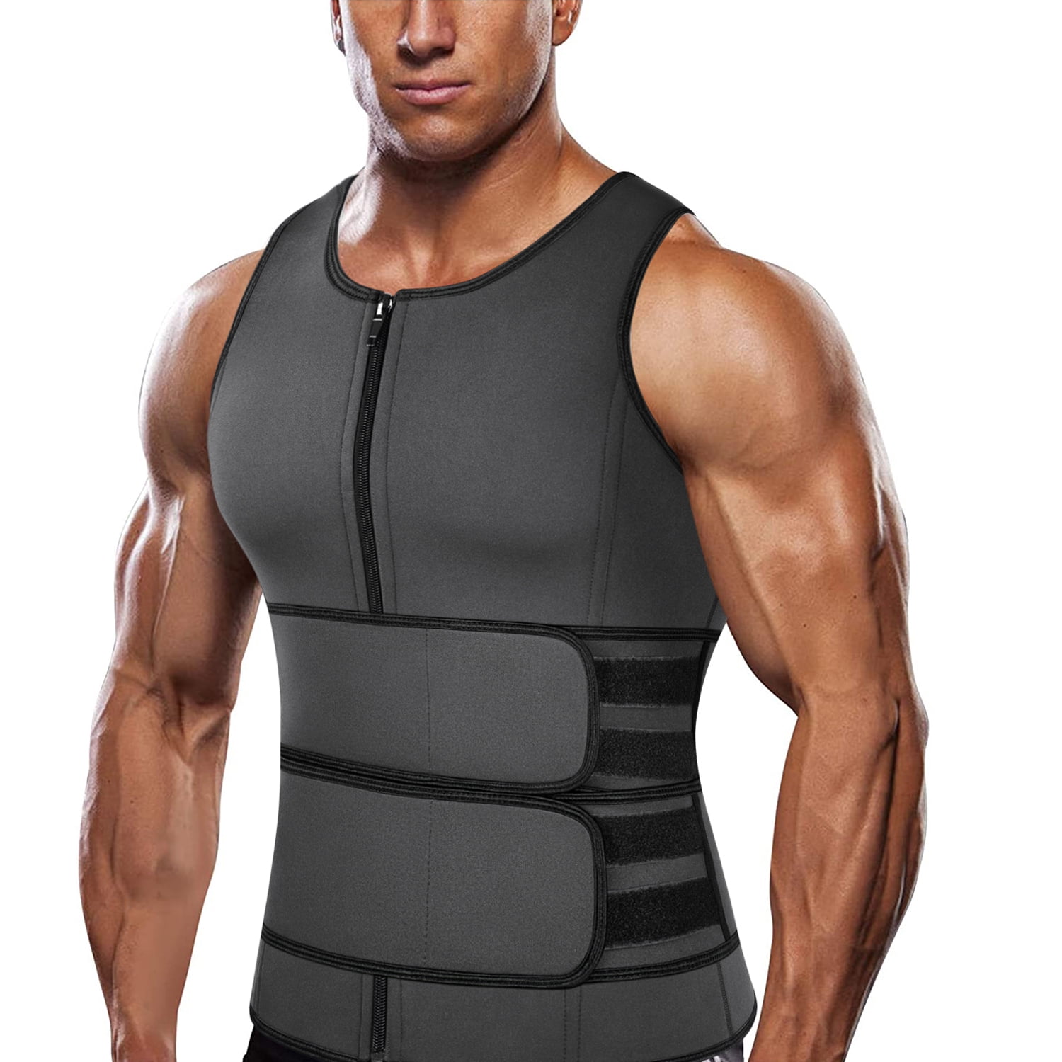 Newitt Mens Heat Trapping Sauna Suit Corset Body Shaper Zipper Sweat Enhancing Vest Top Workout Shirt 
