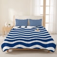 thumbnail image 3 of Twin Quilt Set 68''x86'', Navy Blue White Lightweight Summer Bedspread Coverlet Set with 2 Pillow Shams, Abstract Waves Water Ripple Striped Breathable All Season Quilt Bedding for Dorm/Bedroom, 3 of 9
