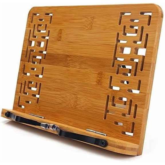 Bamboo Book Stand Reading Rest Holder Cookbook Cook Stand/Foldable Tablet PC Textbook/Music Document Stand/Desk Bookrest with Retro Hollow Elegant Pattern
