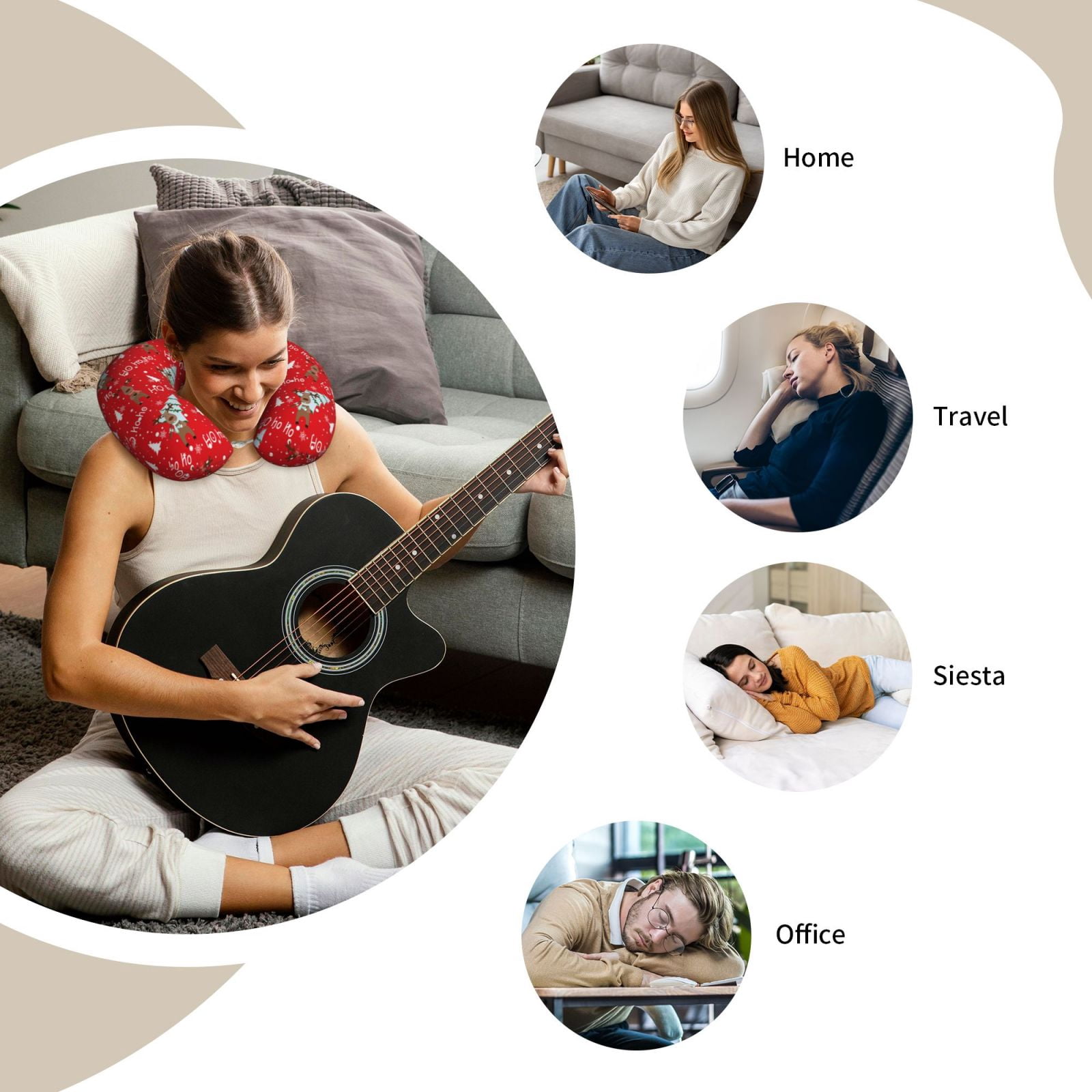 Xecao Christmas Deer 1 Print Memory Foam Cervical Neck Pillow Versatile U-Shaped Pillows for Home,Office,Camping,Travelling,Soft Washable Cover