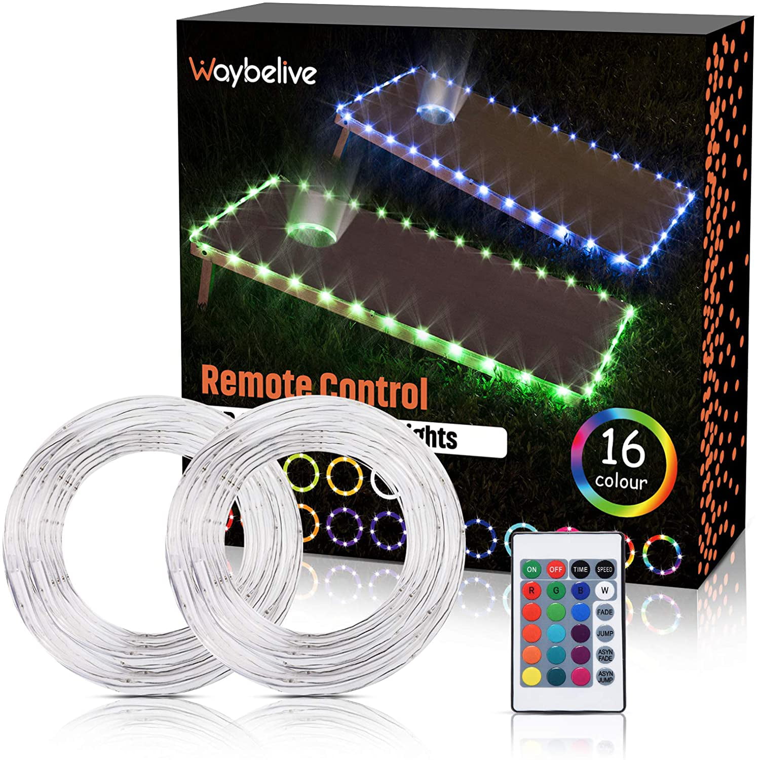 Cornhole Lights 16 Colors Change Cornhole Board Ring Lights and Edge Lights with Remote Control for Family Backyard Bean Bag Toss Cornhole Game 2 Set