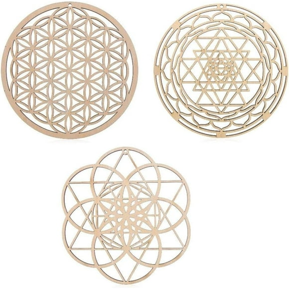 shiyou-3Pcs Crystal Grid Board Sacred Geometry Wall Art Set Metatron Cube, Home Decor Handmade Coasters Craft Making Ornament