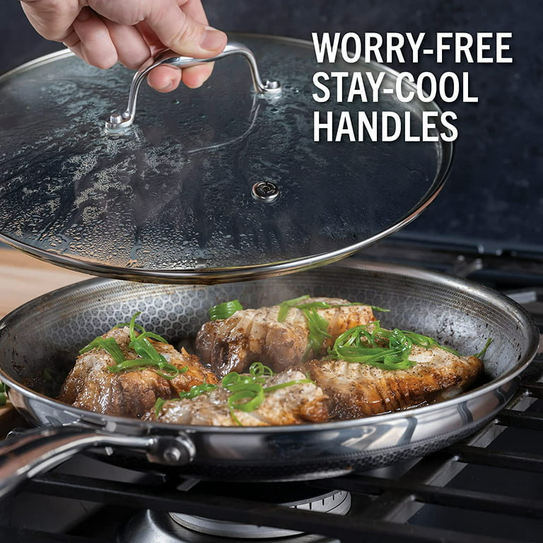  HexClad Hybrid Nonstick 10-Inch Fry Pan with Tempered Glass  Lid, Stay-Cool Handle, Dishwasher and Oven Safe, Induction Ready,  Compatible with All Cooktops: Home & Kitchen