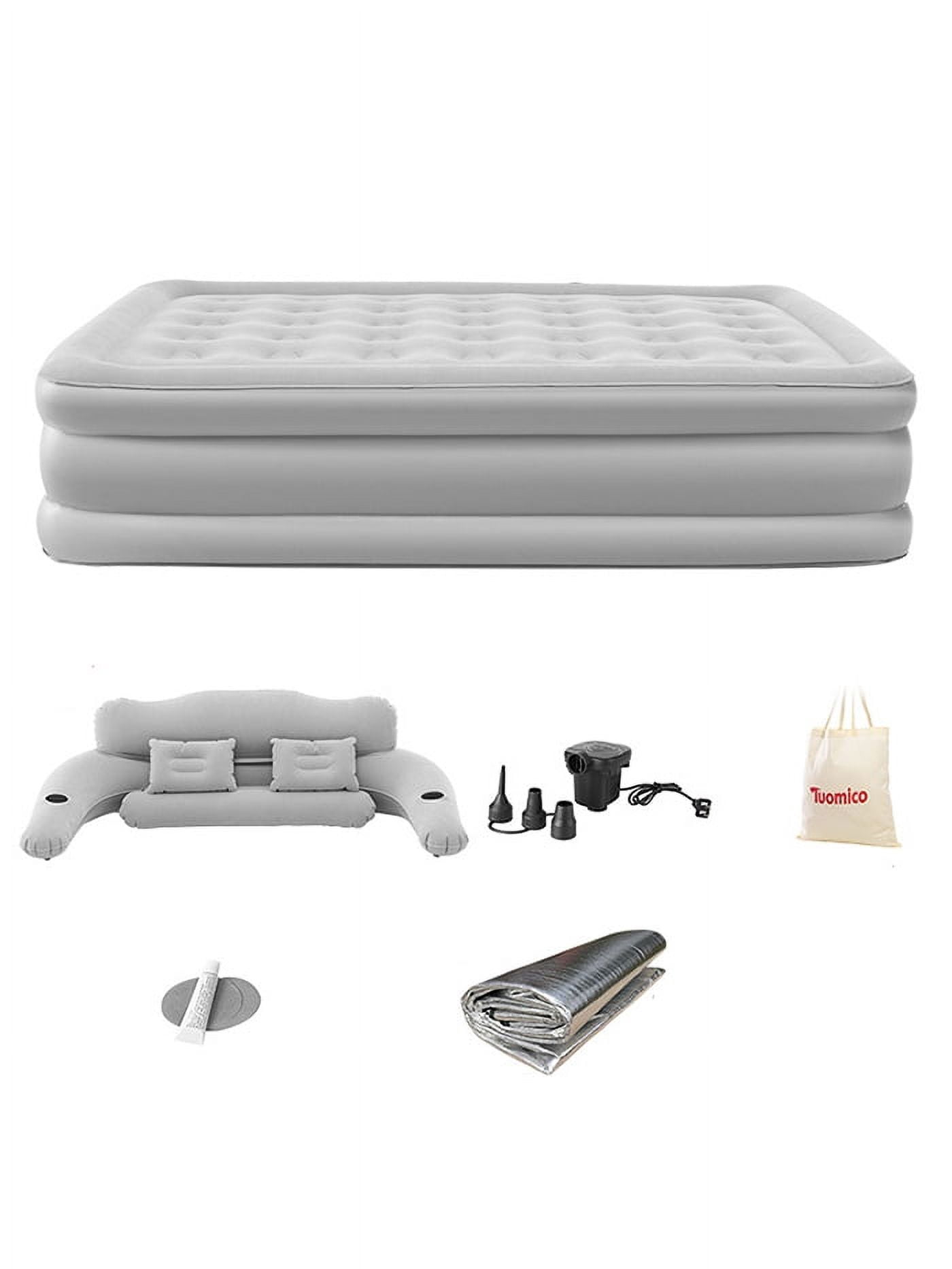 LHUAI, 19In Queen Air Mattress  With Headboard, High-Rise Inflatable Air Mattress With Built In Pump, 600lb Weight Capacity, For Guest Home Camping Travel, Grey