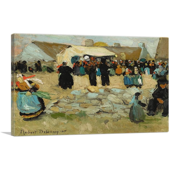 ARTCANVAS Breton Market 1905 Canvas Art Print by Robert Delaunay - Size: 12" x 8" (0.75" Deep)