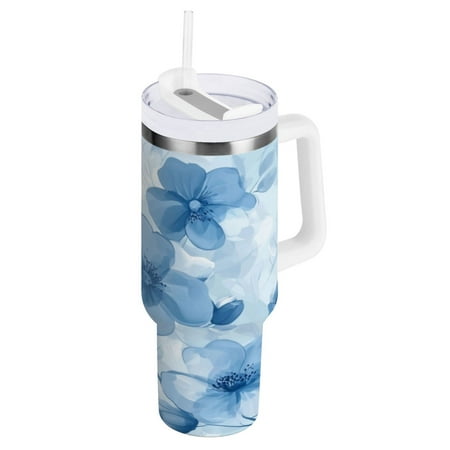 

40 Oz Car Handle Water Cup 10.8x3.85 Inch Stainless Steel Water Cup With Handle Water Cup Car Water Cup Travel Coffee Cup Pretty Lovely Flowers Seamless