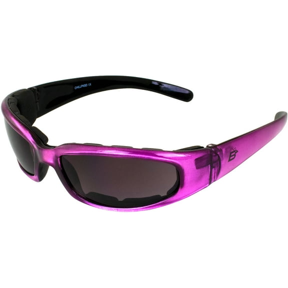 Birdz Eyewear Chill Women's Foam Padded Motorcycle Sunglasses Pink Frame with Super Dark Lenses
