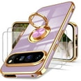 thumbnail image 1 of KOMI for Google Pixel 9 Case,Pixel 9 Pro Case with 2X Screen Protector, 360° Rotatable Ring Holder Magnetic Kickstand,Plated Gold Edge Slim Soft TPU Protective Cover for Google 9 (Deep Purple), 1 of 5