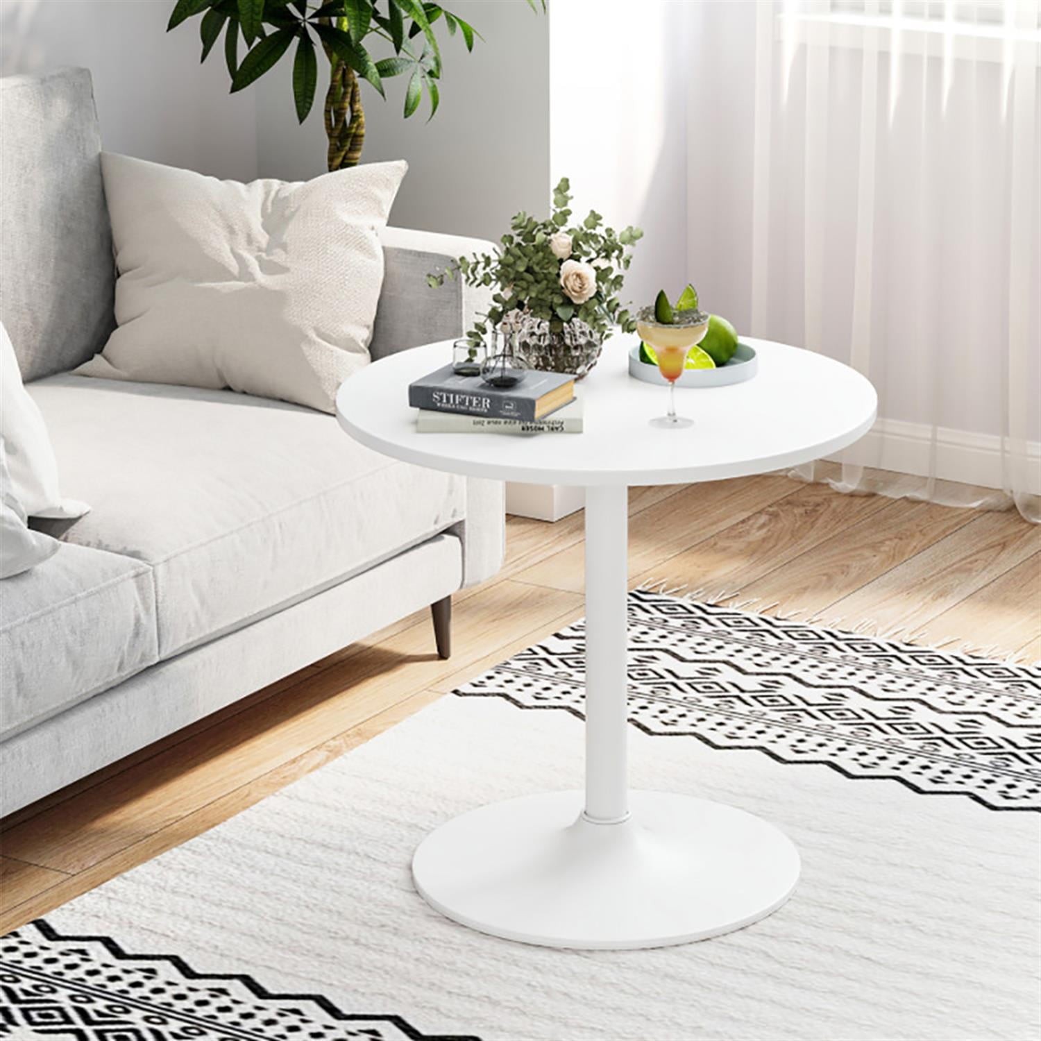 Demi Bonn Marble Round Bistro Pub Table Set of 2, 40" Bar Height Coffee Cocktail Table Metal Base MDF Top, Perfect for Small Space, White