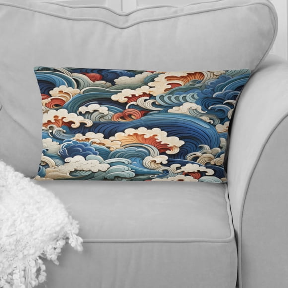 Designart "Impressionistic Woodblocks I" Japan Wave Throw Pillow - Coastal Pillow For Couch - Insert And Pillows Covers For Living Room Decor