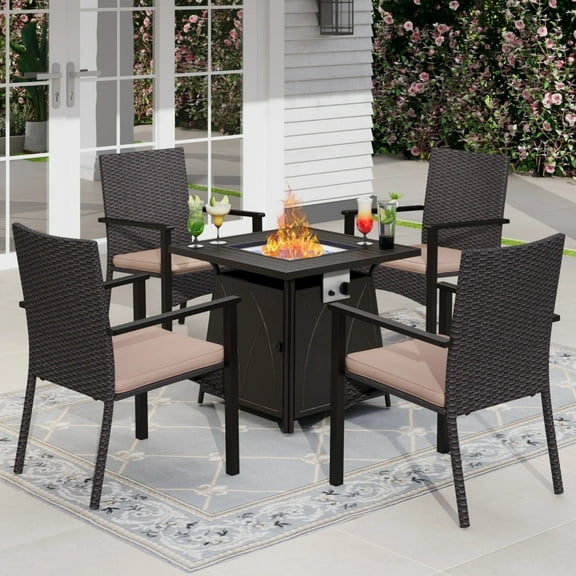 Sophia & William 5 Pieces Outdoor Patio Dining Set with Fire Pit Table