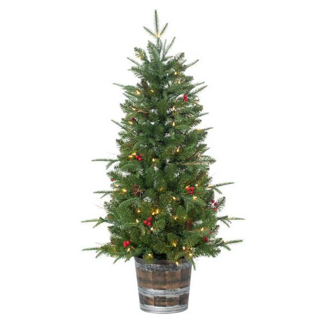 Sterling 5257--40C 4 Pi en Pot Naturel Coupe Hudson Pin Arbre de Noël avec des Pommes de Pin & Baies Rouges & 100 Lumières Blanches Chaudes&44; Vert
