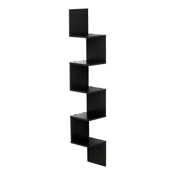 Furinno 5 Tier Wall Mount Floating Corner Square Shelf, Espresso