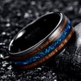 thumbnail image 2 of 8mm Handmade Blue Opal Inlay Tungsten Carbide Ring with Hawaii Koa Wood for Unisex Size 6-14, 2 of 5