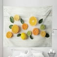 thumbnail image 1 of Citrus Art Tapestry, Lemon Orange and Lime Vitamins Winter Energy Fruit Wooden Background Art, Fabric Wall Hanging Decor for Bedroom Living Room Dorm, 5 Sizes, Multicolor, by Ambesonne, 1 of 1