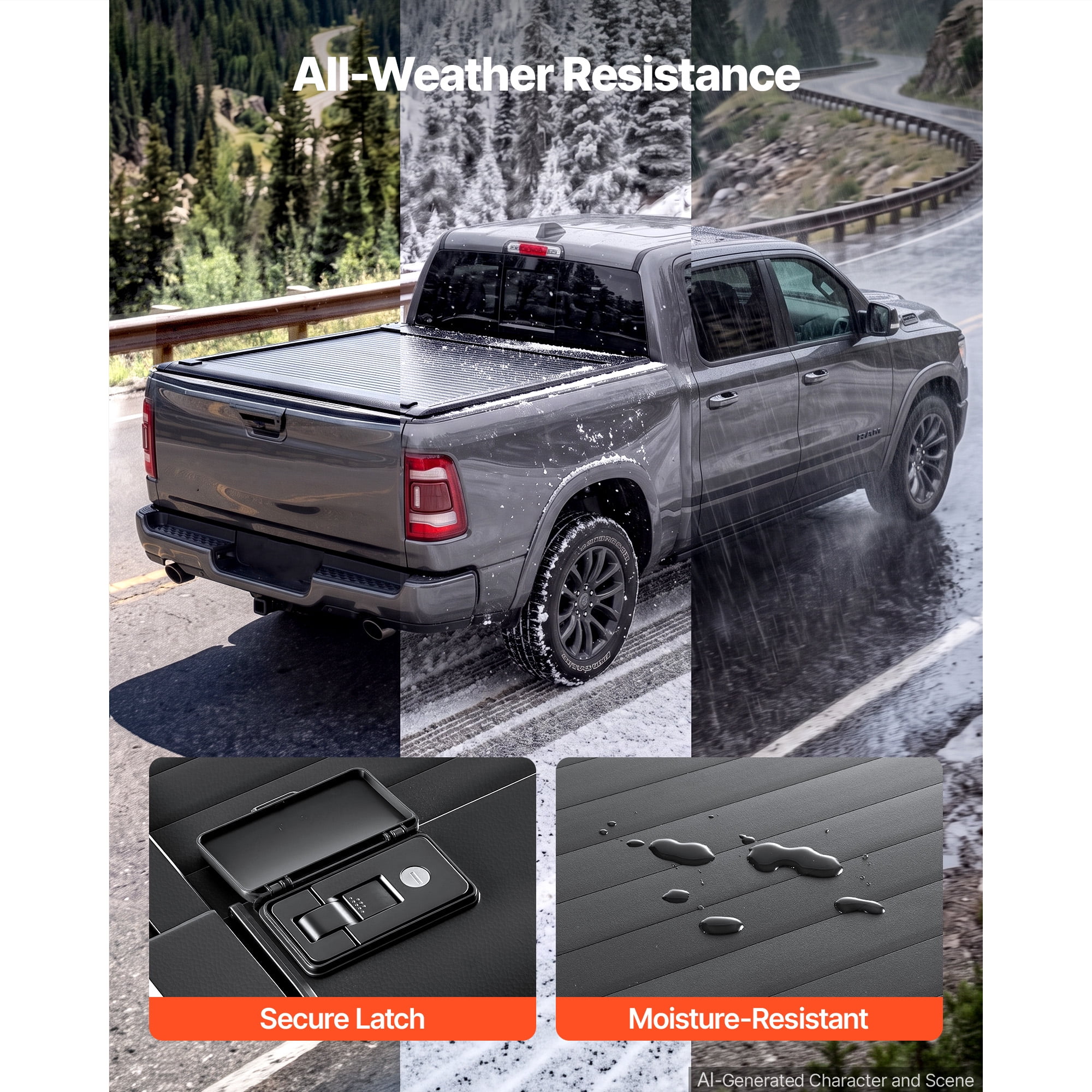KFFKFF Retractable Hard Truck Bed Cover 5.7FT, Manual Sliding Design, Fits 2009-2026 Ram 1500 New Body & 2019-2024 Classic Models, Waterproof Aluminum Construction with Lock for Secure Travel