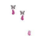 thumbnail image 2 of Delight Jewelry Silvertone Translucent Hot Pink Flying Butterfly Silvertone Antiqued Butterfly Post Earrings, 2 of 4