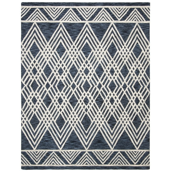 SAFAVIEH Micro-Loop Crispin Geometric Wool Area Rug, Navy/Ivory, 8' x 10'