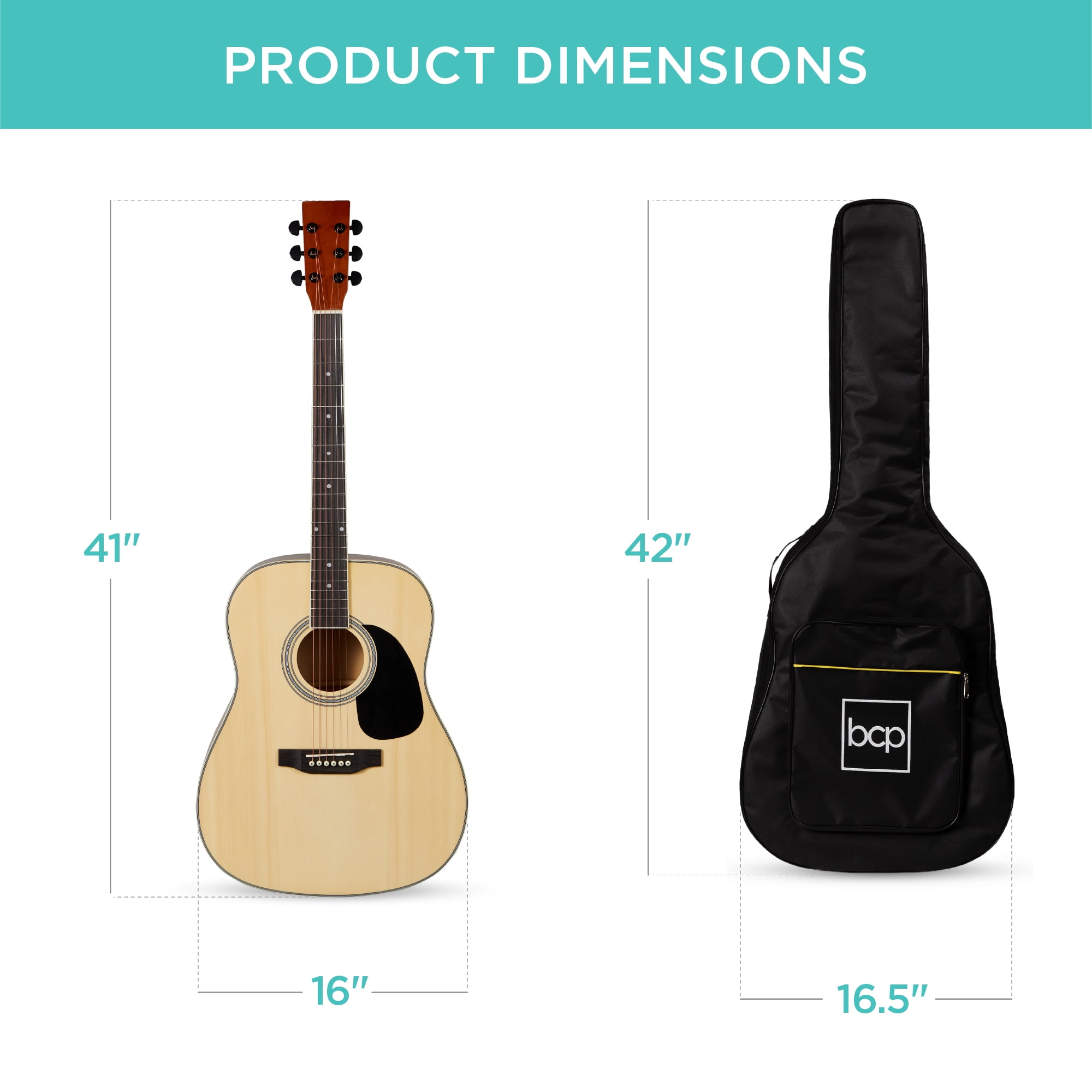 Best Choice Products 41in Full Size All-Wood Acoustic Guitar Starter Kit w/Gig Bag, E-Tuner, Pick, Strap, Rag - Natural