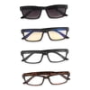 Inner Vision 4-Pack Reading Glasses Set for Men & Women (1.5 x Magnification), Includes: 2 Clear Readers, Reading Sunglasses, Anti Blue Light Computer Glasses