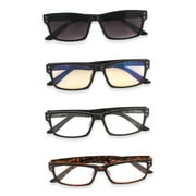 Inner Vision 4-Pack Reading Glasses Set for Men & Women (1.5 x Magnification), Includes: 2 Clear Readers, Reading Sunglasses, Anti Blue Light Computer Glasses