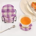 thumbnail image 3 of Yayeee 6 PCS Drink Coasters with Holder Set Woven Absorbent Round Tabletop Hot Pad, Purple and White Pattern, 3 of 7