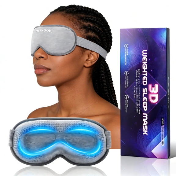 FACEMOON  Memory Foam Weighted Eye Mask Soft Adjustable Sleep Eye Mask for Sleep Support with Earplugs, Storage Bag, Gray
