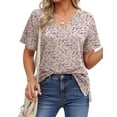 thumbnail image 4 of Fantaslook V Neck T Shirts for Women Floral Summer Tops Short Sleeve Shirts Casual Tunic Tops, 4 of 8