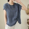 thumbnail image 4 of HAPIMO Women's Loose Cotton Lined Pullover Clearance Trendy Short Sleeve Round Neck Shirts Casual Relaxed Workout Tops for Teen Girls Solid Color Ruched Summer Tees Blue L, 4 of 4