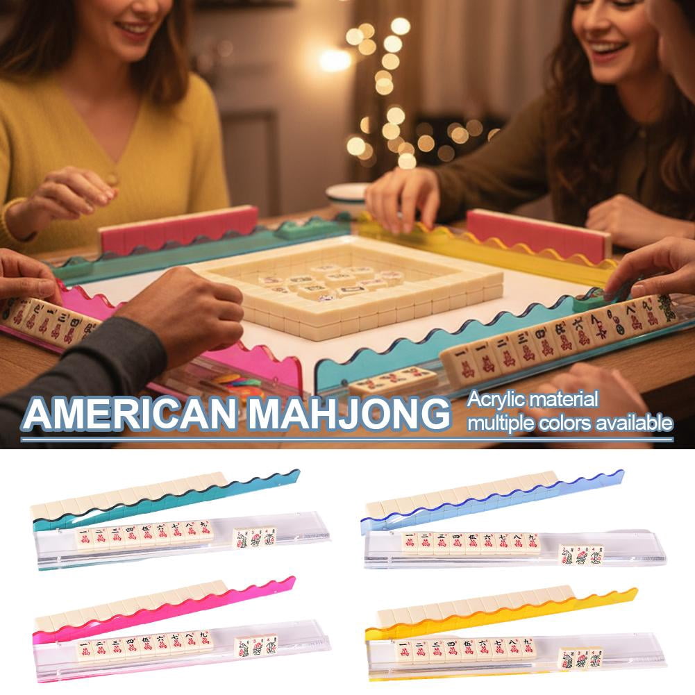 SharkTRUE Colorful Clear Acrylic Mahjong Racks, Mahjong Racks with Pushers, and Lightweight, Wavy Design, for Placing MahjongTiles, Chips, Push Tiles, Home, Party, Club Use