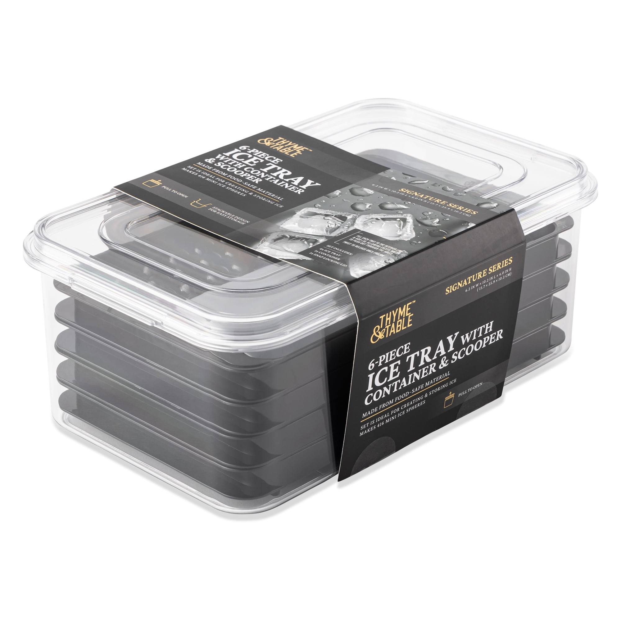 (2 pack) Thyme, Ice Cube Tray, & Table New Ice Tray Mold Set with Scoop, Black, convenient for portable cold storage.