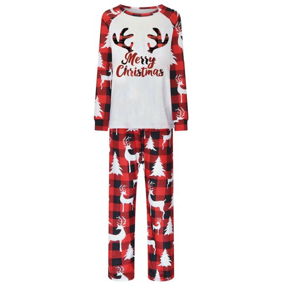 RKSTN Family Christmas Pajamas Matching Sets for Women Men Couples Adult Kids,Long Sleeve Round Neck Tops+Long Pants Casual Soft Loose Plus Size Pajamas Set(Mom)