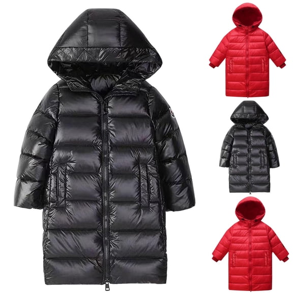 Kids Winter Solid Hooded Versatile Thick Warm Padded Coat, Unisex Boys Girls Daily Cold Weather Jacket,Black