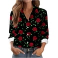 thumbnail image 3 of TaTaai Ladies Button Down Shirt Long Sleeve Notch Collar Floral Print Casual Top Breathable Cotton Loose Fit Blouse for Spring Gift, 3 of 6