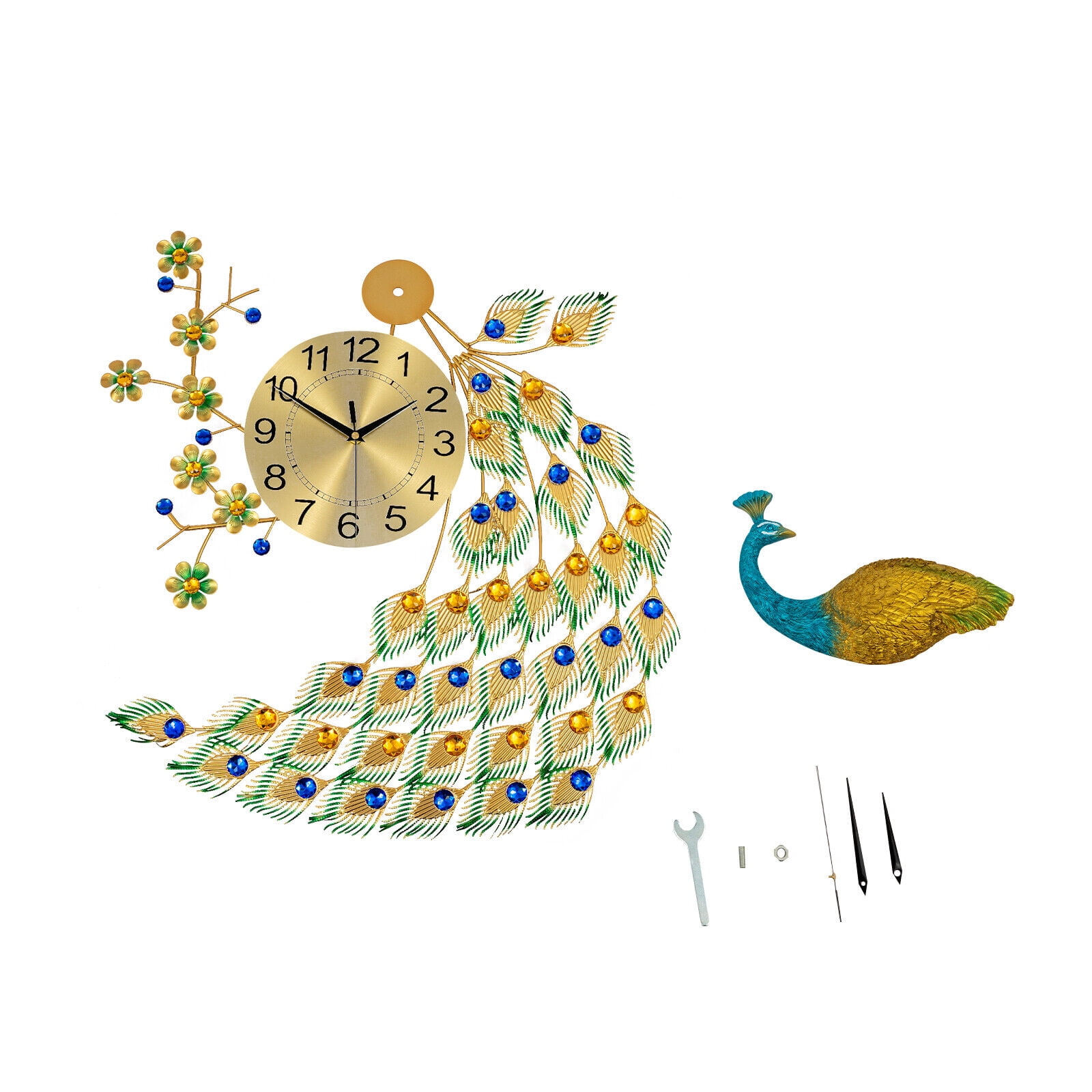 Luxury Peacock Large Wall Clock Metal Living Room 3D Wall Watch Home Decor Gift