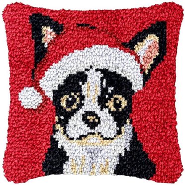 DIY Latch Hook Kit - Black Labrador Dog Rug/Cushion, 40x40cm, Pre-Printed Canvas, Includes Yarn & Hook